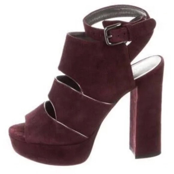 Stuart Weitzman burgundy suede Slits platform heel sandals - size 5.5 - Picture 3 of 8